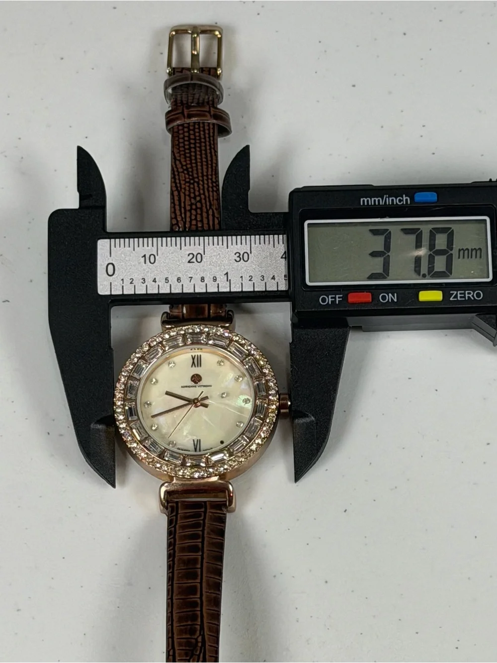 Adrienne Vittadini AD9445 Women’s Quartz Watch MOP Dial Crystal Bezel 38mm Runs
